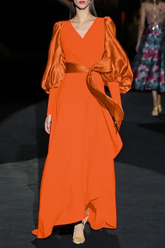 Vintage Long Lantern Sleeve Patchwork Sundress Maxi Dress