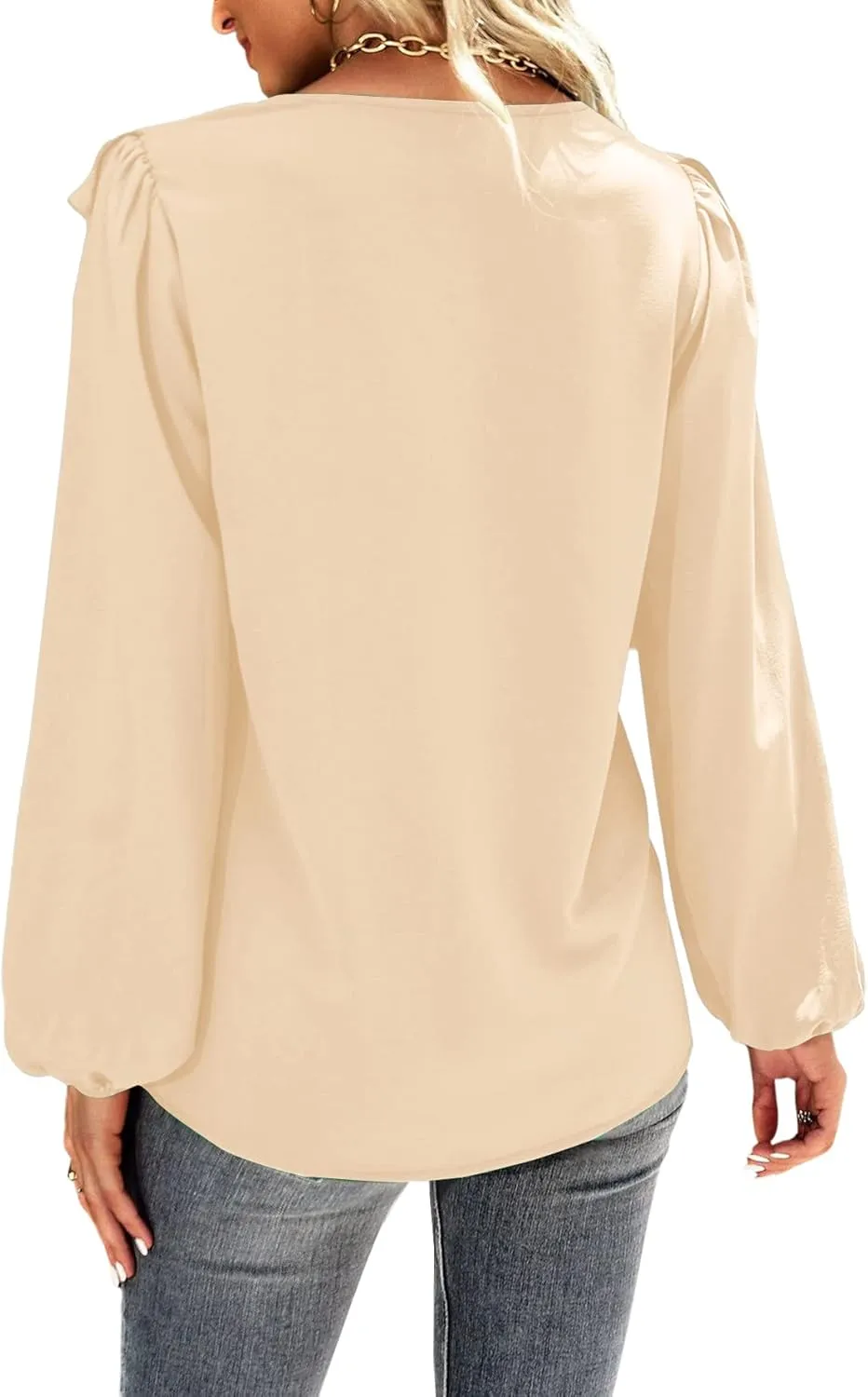 Vrtige Women's V Neck Ruffle Front Button Down Long Sleeve Blouse Top Shirt