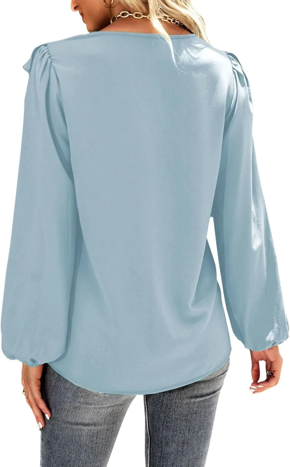 Vrtige Women's V Neck Ruffle Front Button Down Long Sleeve Blouse Top Shirt