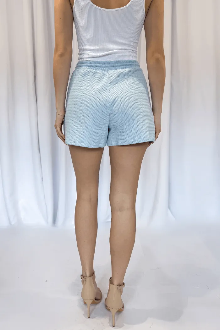 Waffle Knit Front Pocket Shorts in Light Blue