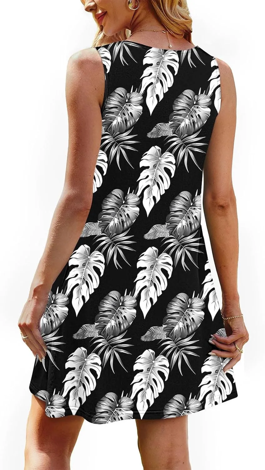 Women Casual A-Line Dress with Pockets 2025 Sleeveless Boho Tank Dress Knee Length Sundress Loose T-Shirt Dresses