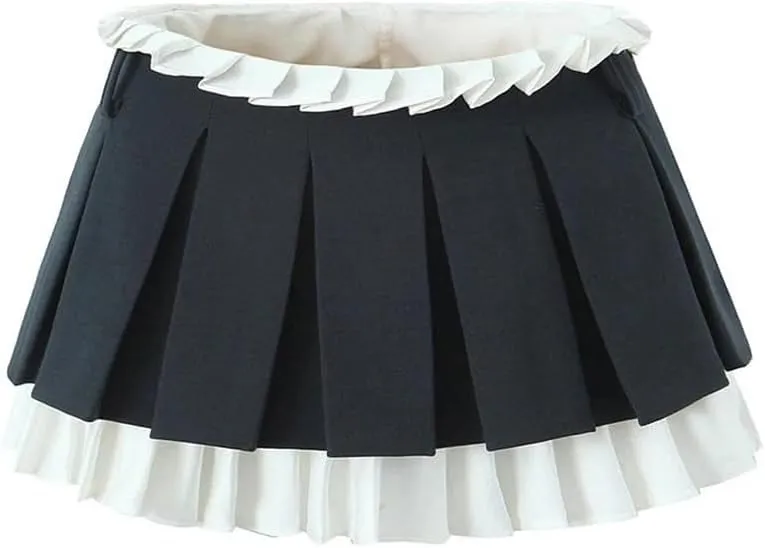 Women Pleated Slim Mini Skirt Sexy Low Waist Super Short Skirts Chic Patchwork Skorts