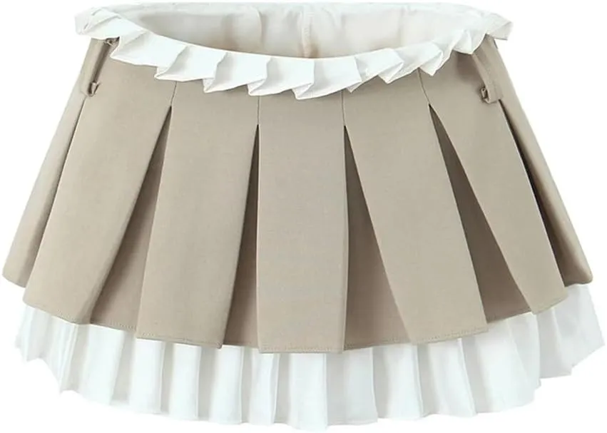Women Pleated Slim Mini Skirt Sexy Low Waist Super Short Skirts Chic Patchwork Skorts