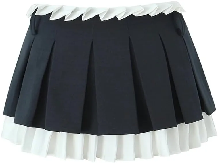 Women Pleated Slim Mini Skirt Sexy Low Waist Super Short Skirts Chic Patchwork Skorts