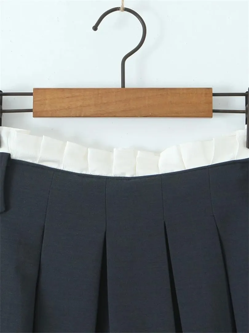 Women Pleated Slim Mini Skirt Sexy Low Waist Super Short Skirts Chic Patchwork Skorts