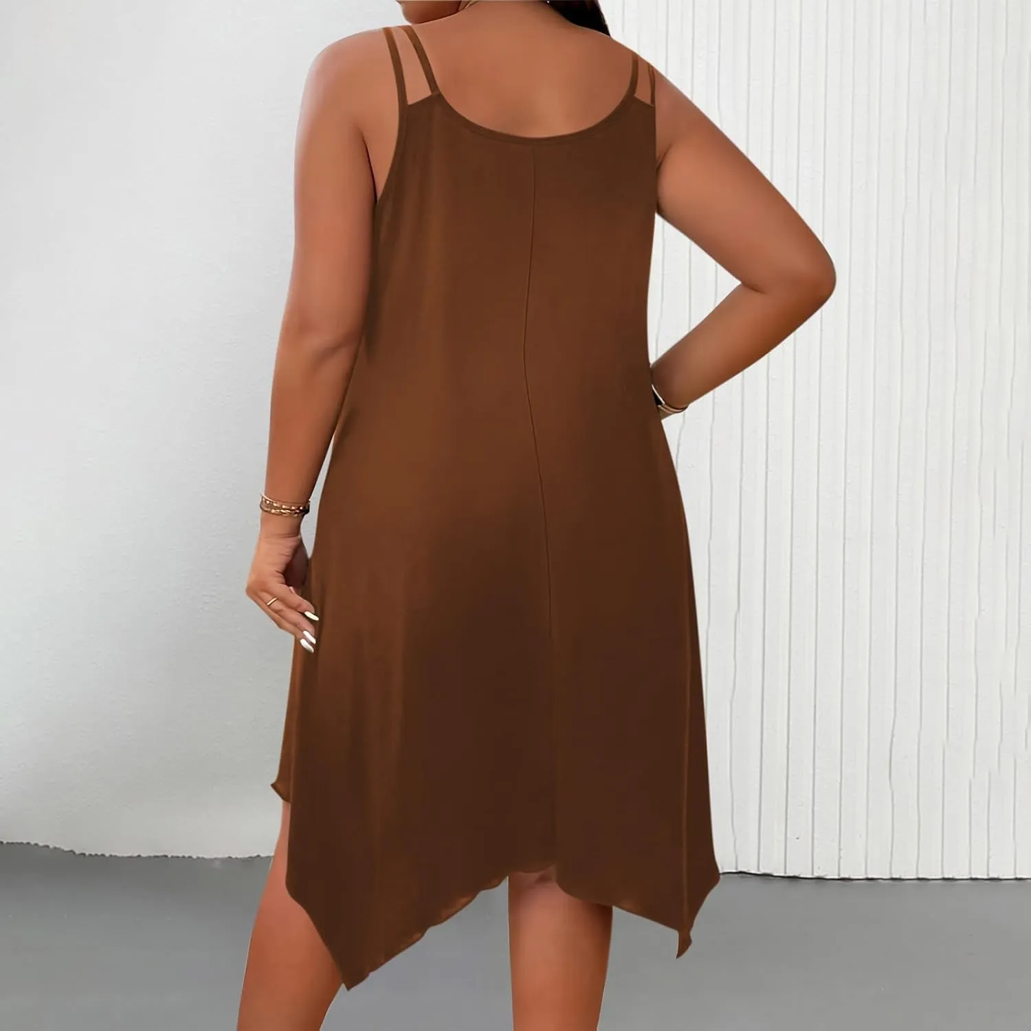 Women Plus Size Dresses Summer Spaghetti Strap Sundress Irregular Hem Midi Tank Dress 2025 Beach Fashion