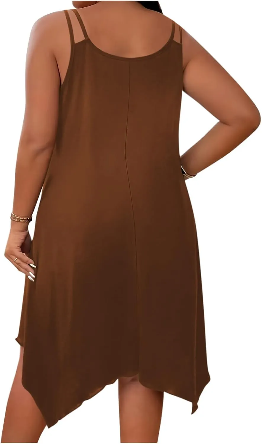 Women Plus Size Dresses Summer Spaghetti Strap Sundress Irregular Hem Midi Tank Dress 2025 Beach Fashion