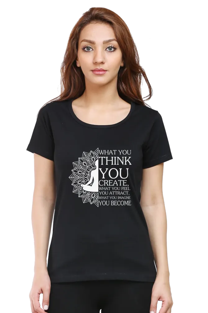 Women Round Neck Half Sleeves Classic T-Shirt - Law Of Attraction Buddha