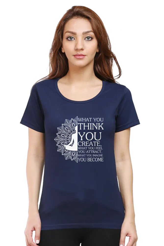 Women Round Neck Half Sleeves Classic T-Shirt - Law Of Attraction Buddha