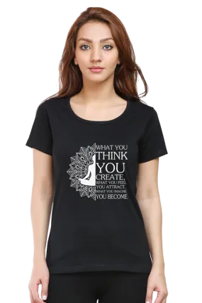 Women Round Neck Half Sleeves Classic T-Shirt - Law Of Attraction Buddha