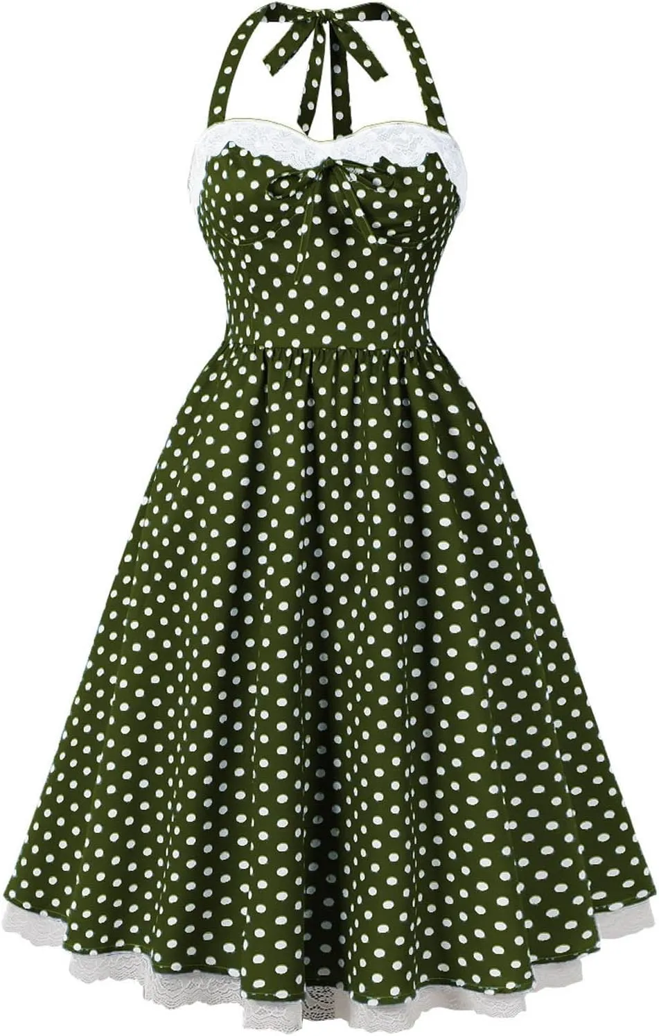Women Vintage Polka Audrey A-Line Dress 1950s Halter Retro Cocktail Rockabilly Swing Dresses Wedding Guest Homecoming
