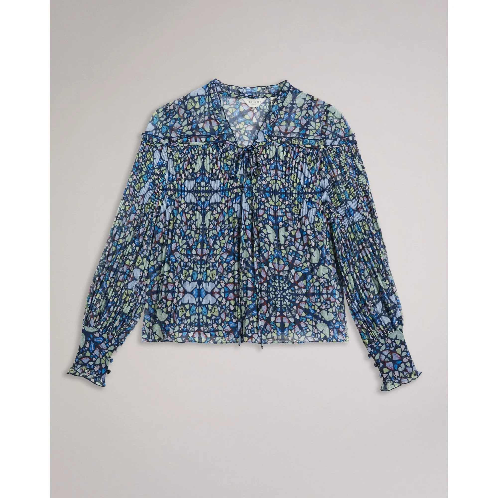 Women Wmb-Florrei-Swing Blouse With Ruffle Detail And Neck Tie - Mid-Blue