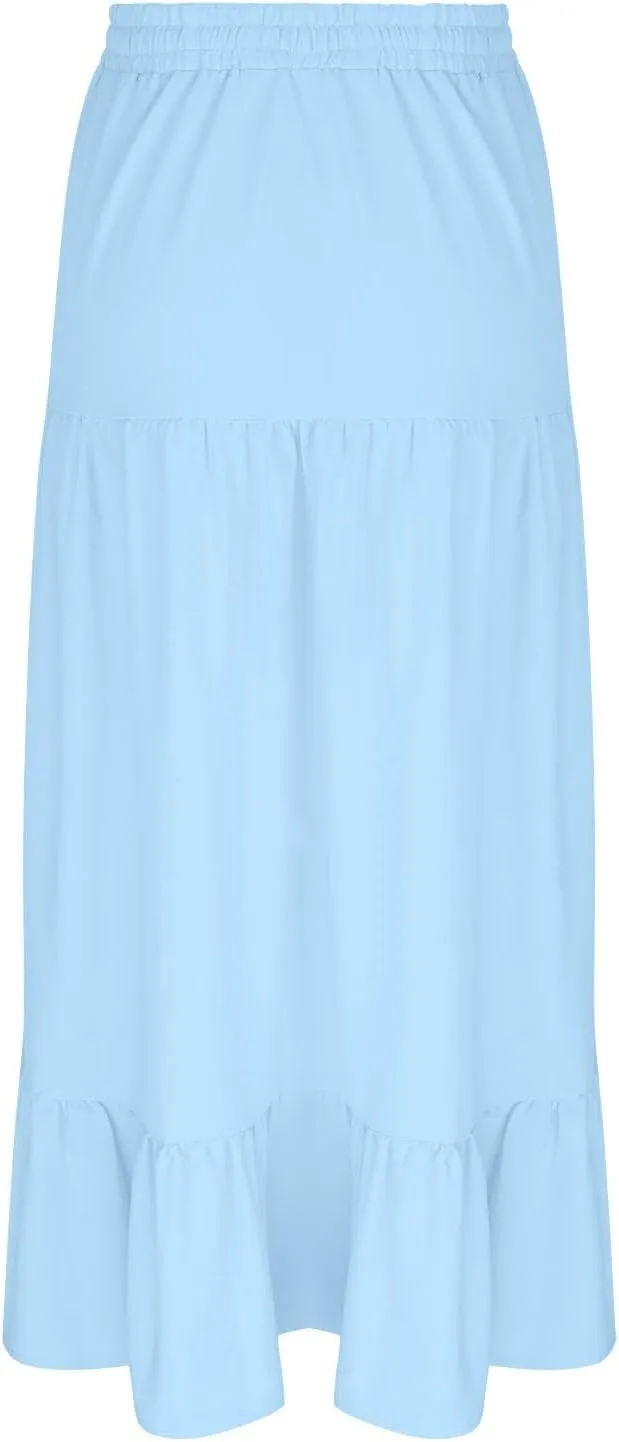 Women's 2025 Summer Skirt Boho Side Slit Flowy Maxi Skirt Trendy Elastic Waist A Line Tiered Beach Long Skirts