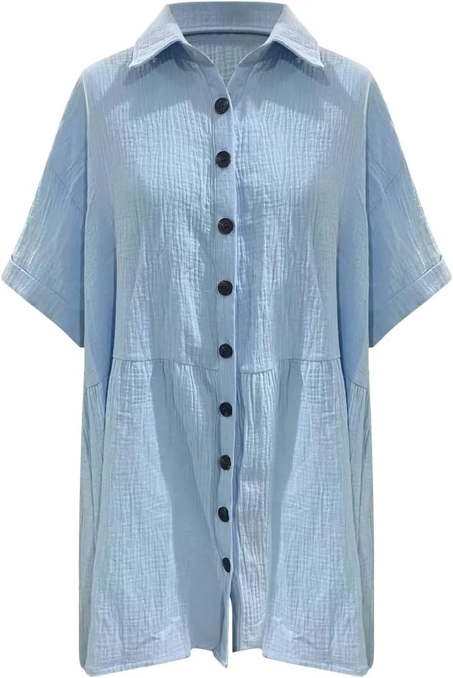 Womens Cotton Linen Short Sleeve Sundress Button Down Mini Shirt Dress 2025 Casual Babydoll Tunic Loose Beach Dresses