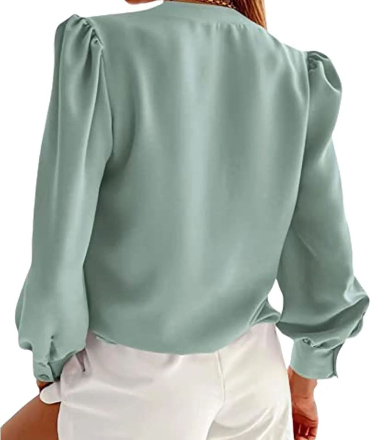 Womens Dress Shirts Summer Casual V Neck Long Sleeve Tops Lightweight Button Down Shirts Comfortable Loose Fit Blouses