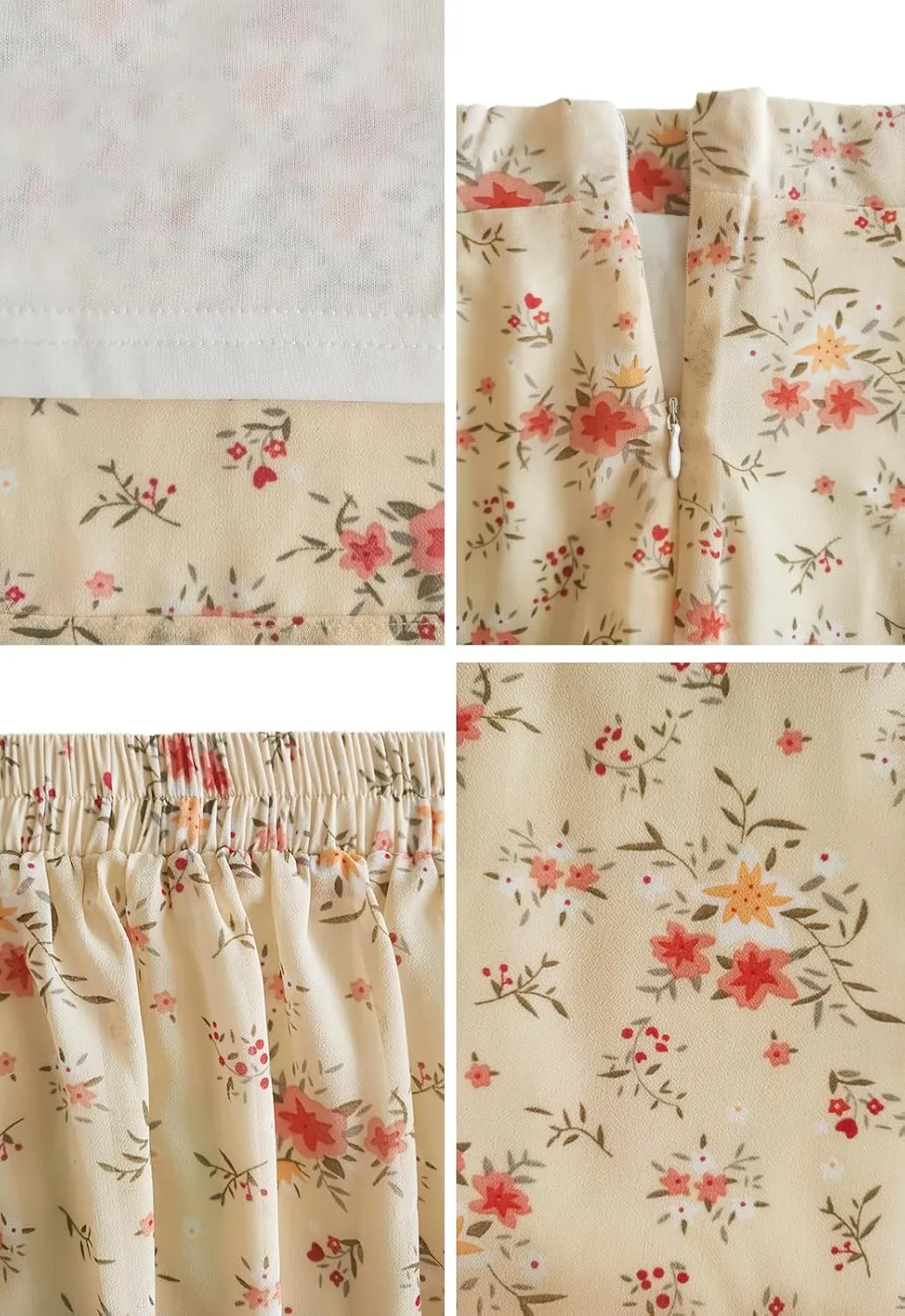 Women’s Floral Print Midi Skirt Casual High Elastic Waist Zipper Vintage Long Boho Skirts for Women