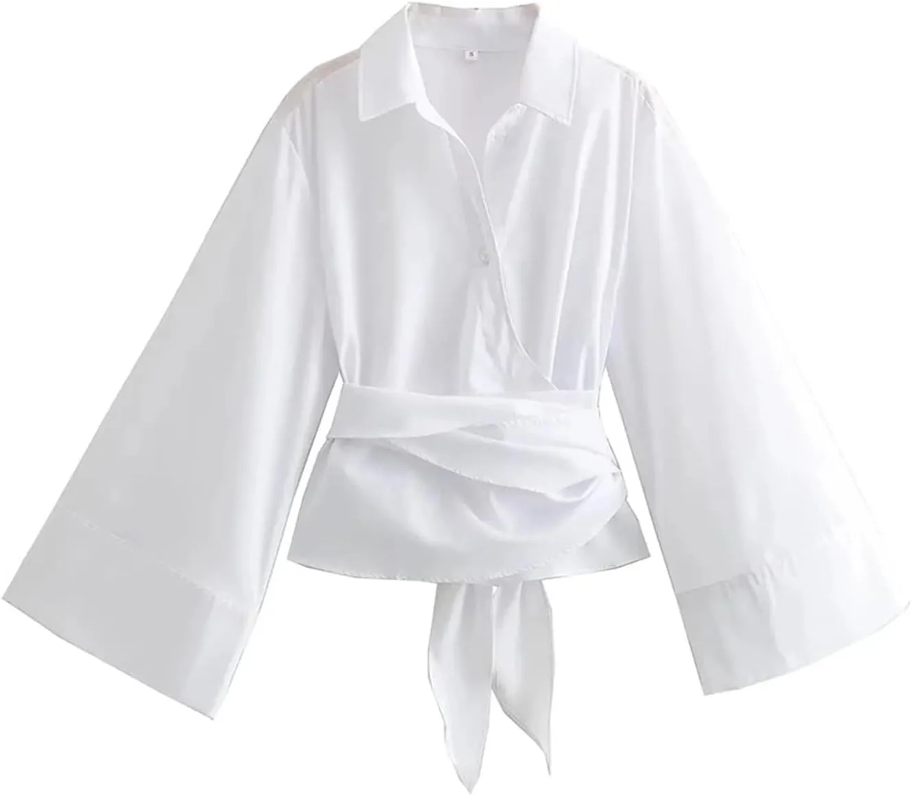 Women's Long Sleeve Kimono Shirt Bow Tie Front Button Shirt Lightweight Chic Tops