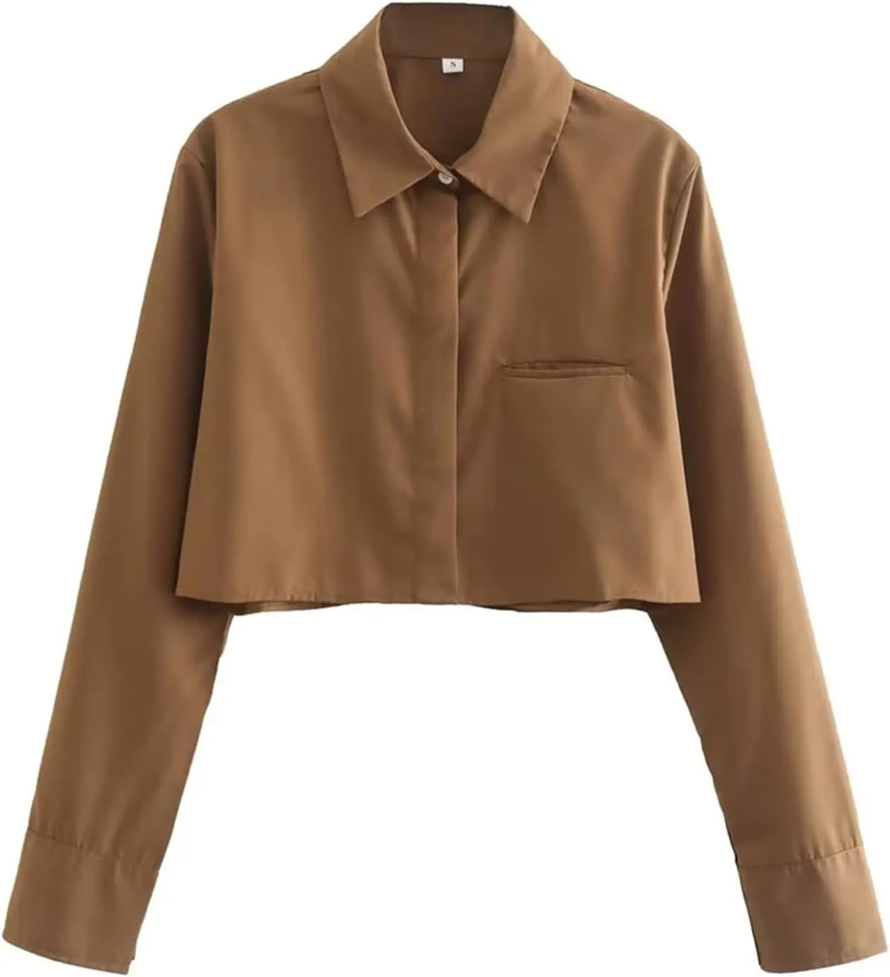 Women's Loose Cropped Shirt Vintage Lapel Long Sleeve Front Button Shirt Chic Tops