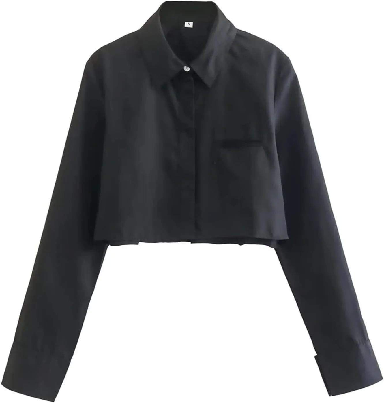 Women's Loose Cropped Shirt Vintage Lapel Long Sleeve Front Button Shirt Chic Tops