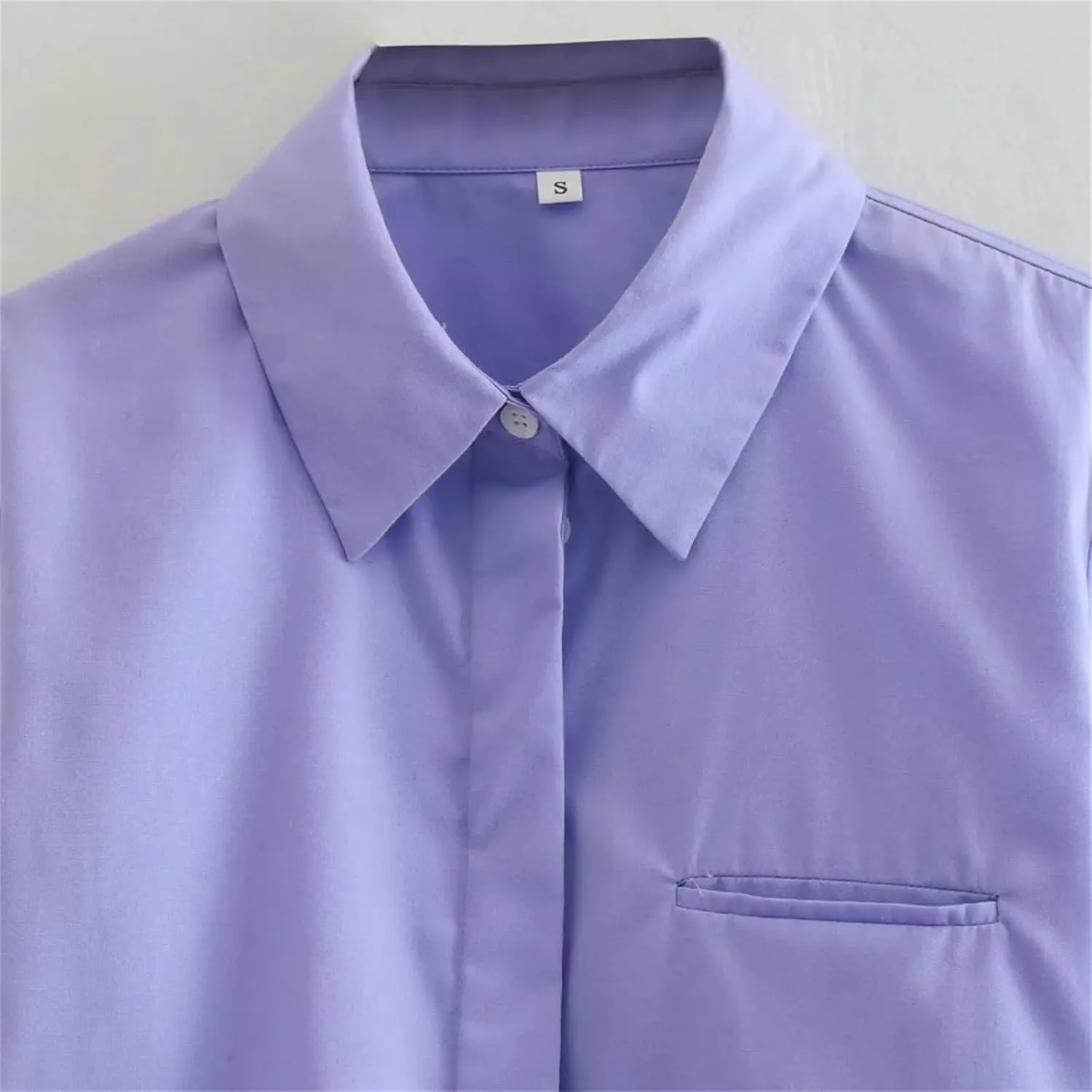 Women's Loose Cropped Shirt Vintage Lapel Long Sleeve Front Button Shirt Chic Tops