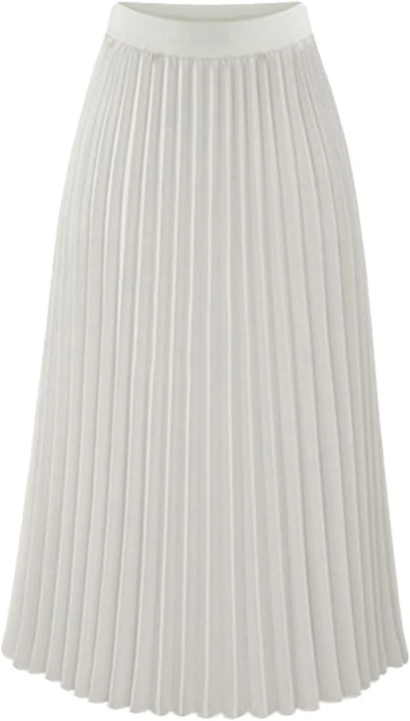 Women's Pleated Skirt Elastic High Waist A-Line Midi Length Skirts Solid Color Basic Casual Summer Long Skirt