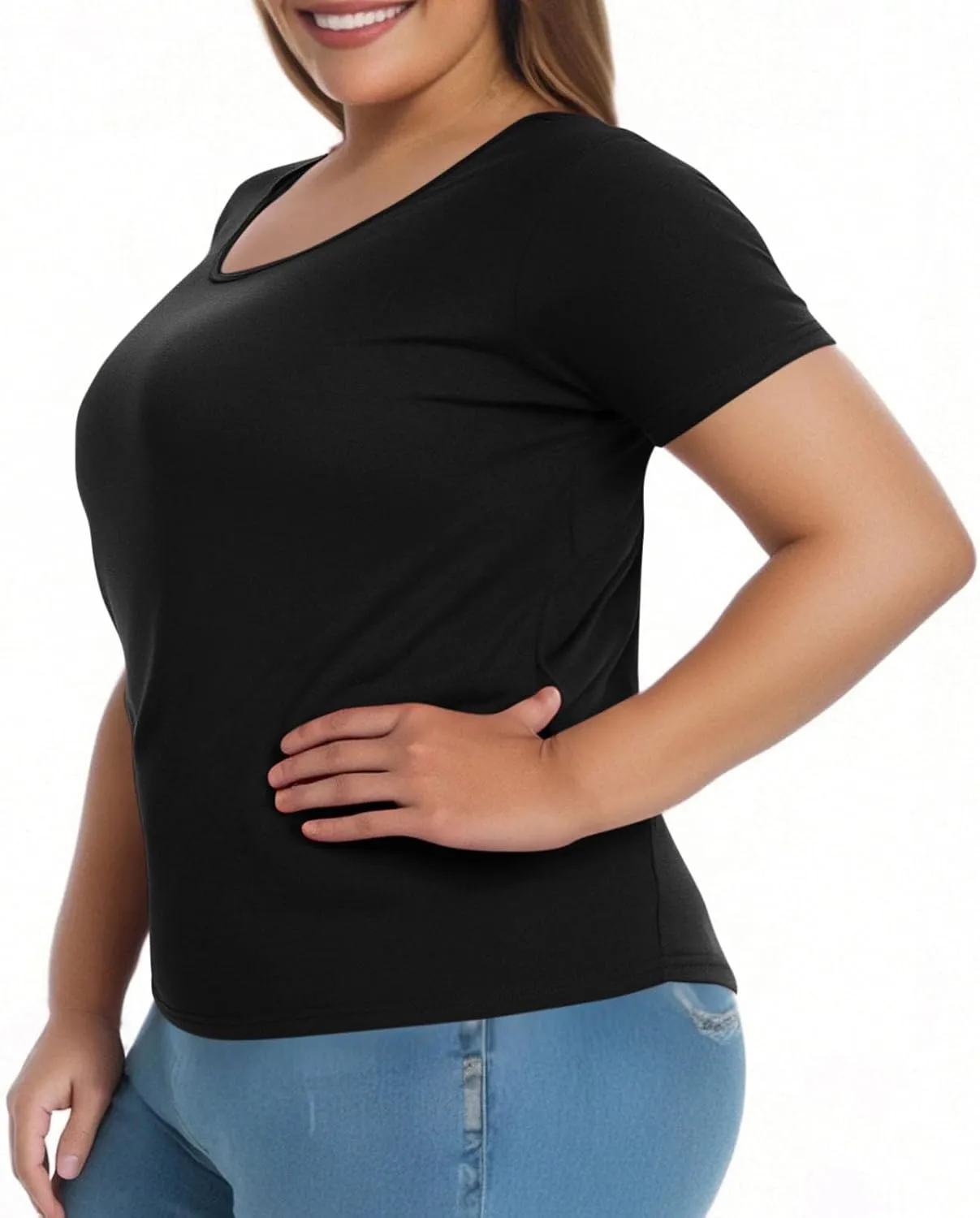 Womens Plus Size Workout Tops with Built in Shelf Bra Short Sleeve T-Shirt Soft Pajama Top Yoga Athletic Shirts