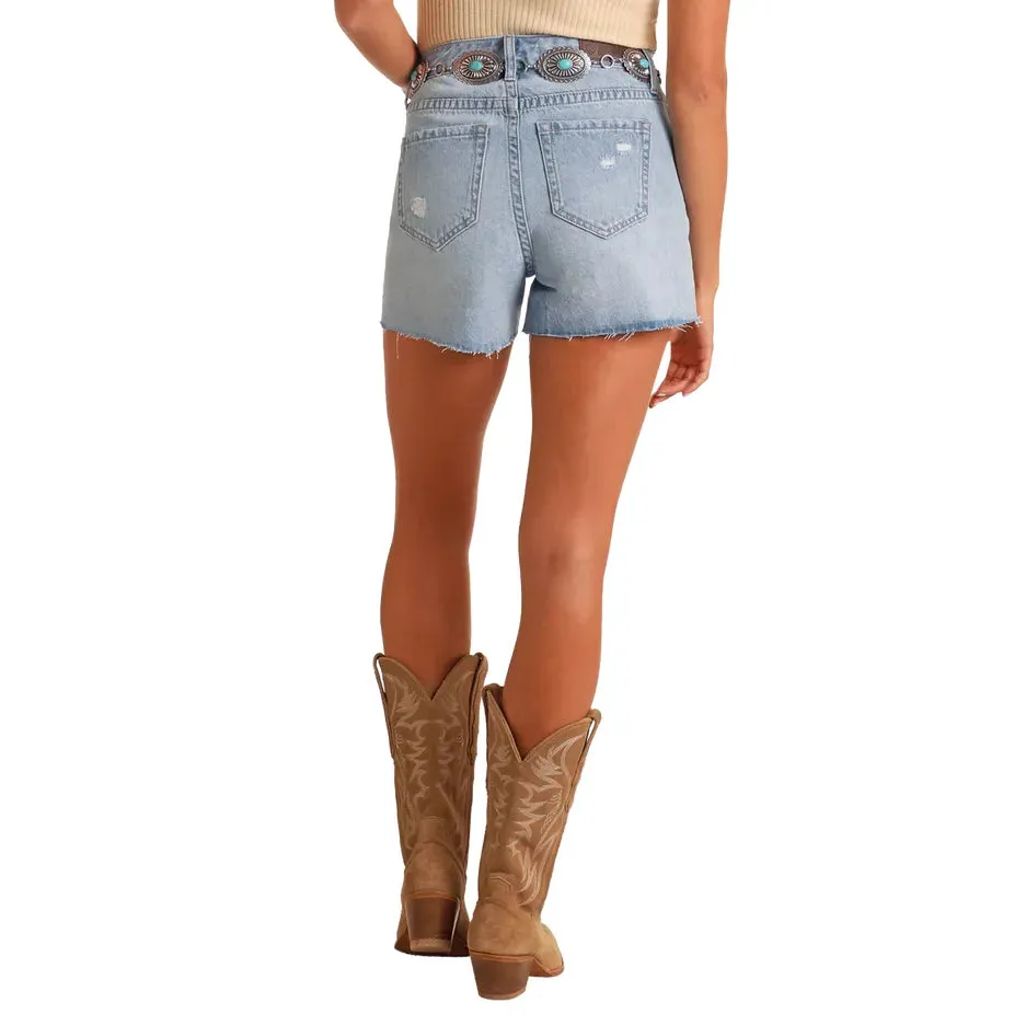 Women's Rock & Roll Light Wash Distressed Shorts BW68D06090
