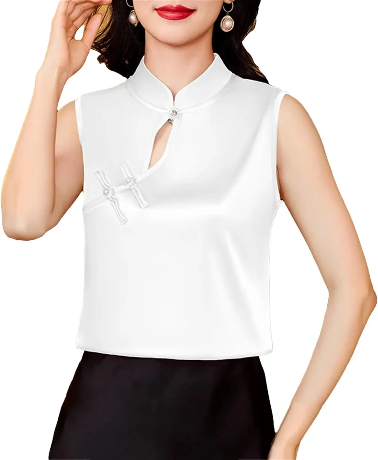 Women's Satin Blouse - Sleeveless Button-Down Summer Shirt, Breathable Evening Party Top for Wedding Guest & Casual Wear