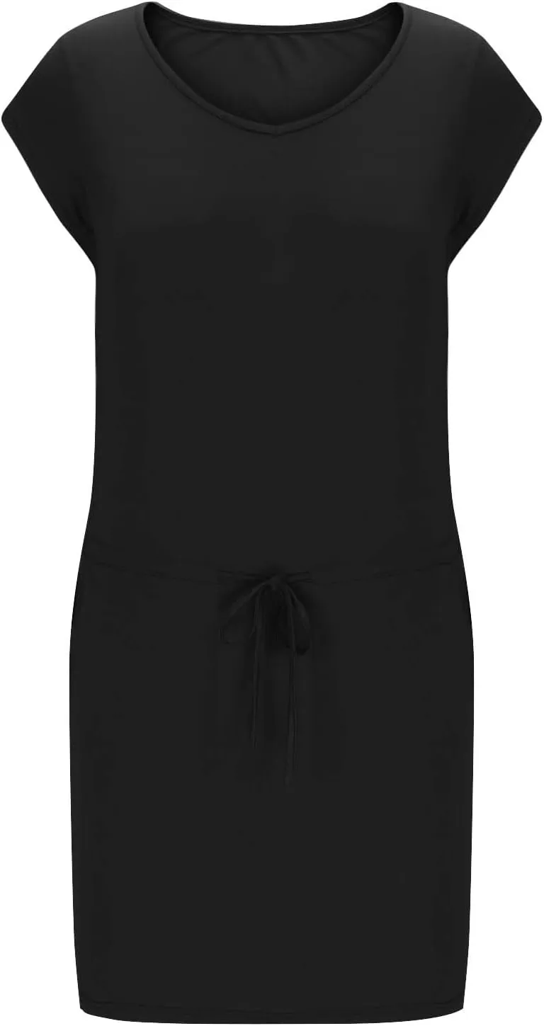 Women's Short Sleeve V-Neck Sundress Simple Solid Color Vacation Short Dresses Comfortable Casual Outfit