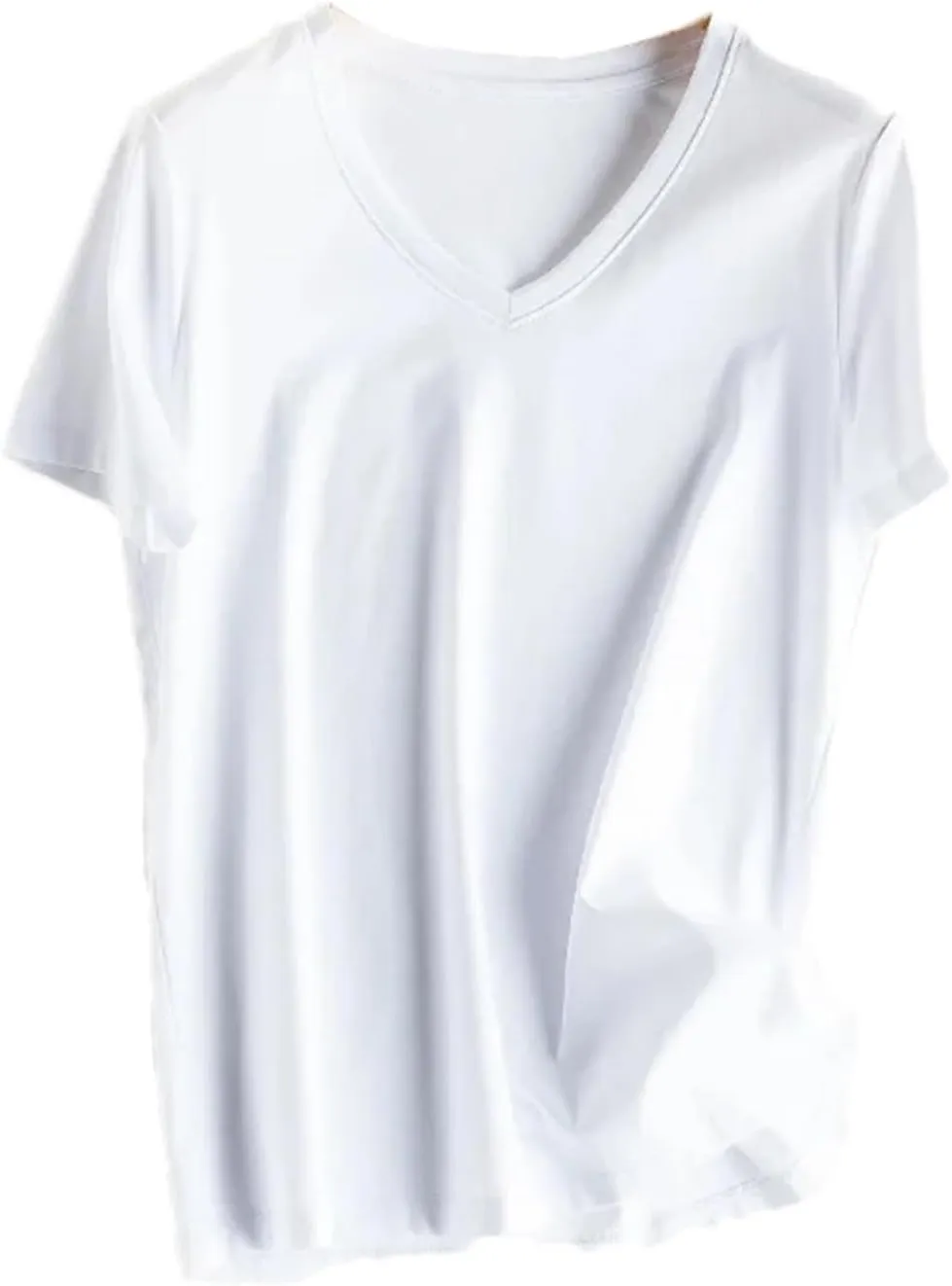 Women's Silk Cotton T Shirt Women T-Shirt Loose V Neck Slim Short Sleeve Top Casual Shirts