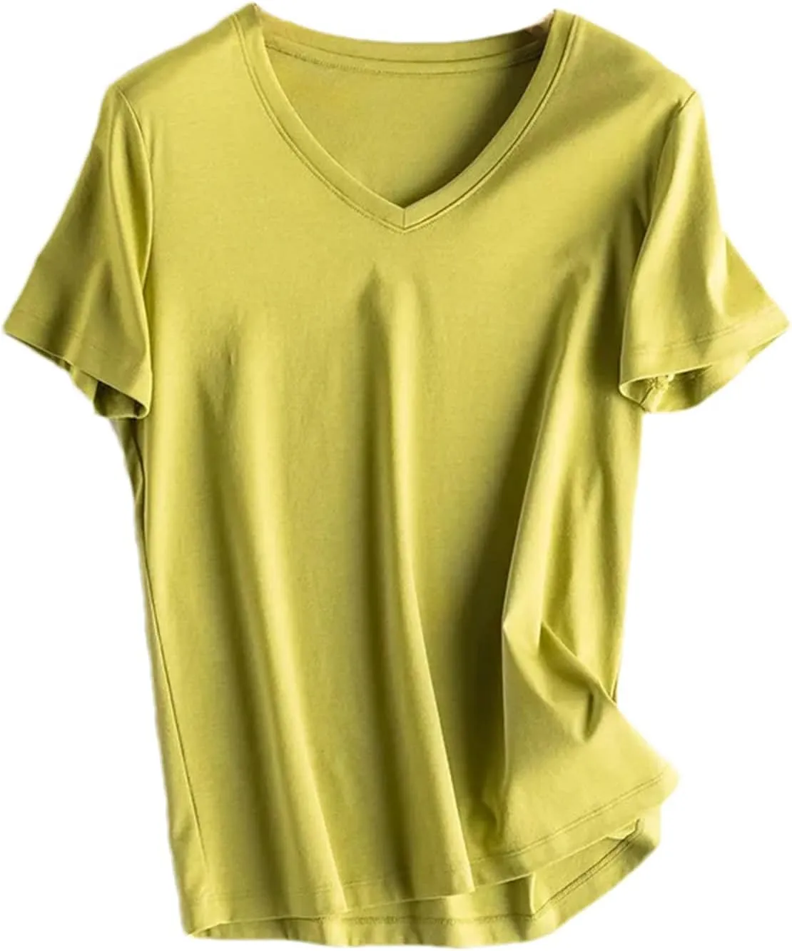 Women's Silk Cotton T Shirt Women T-Shirt Loose V Neck Slim Short Sleeve Top Casual Shirts