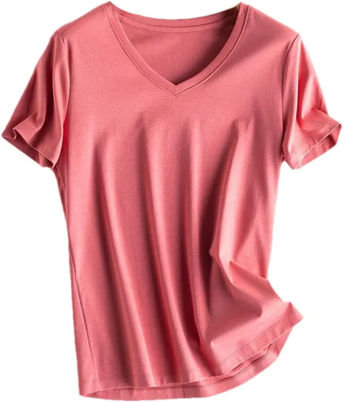 Women's Silk Cotton T Shirt Women T-Shirt Loose V Neck Slim Short Sleeve Top Casual Shirts
