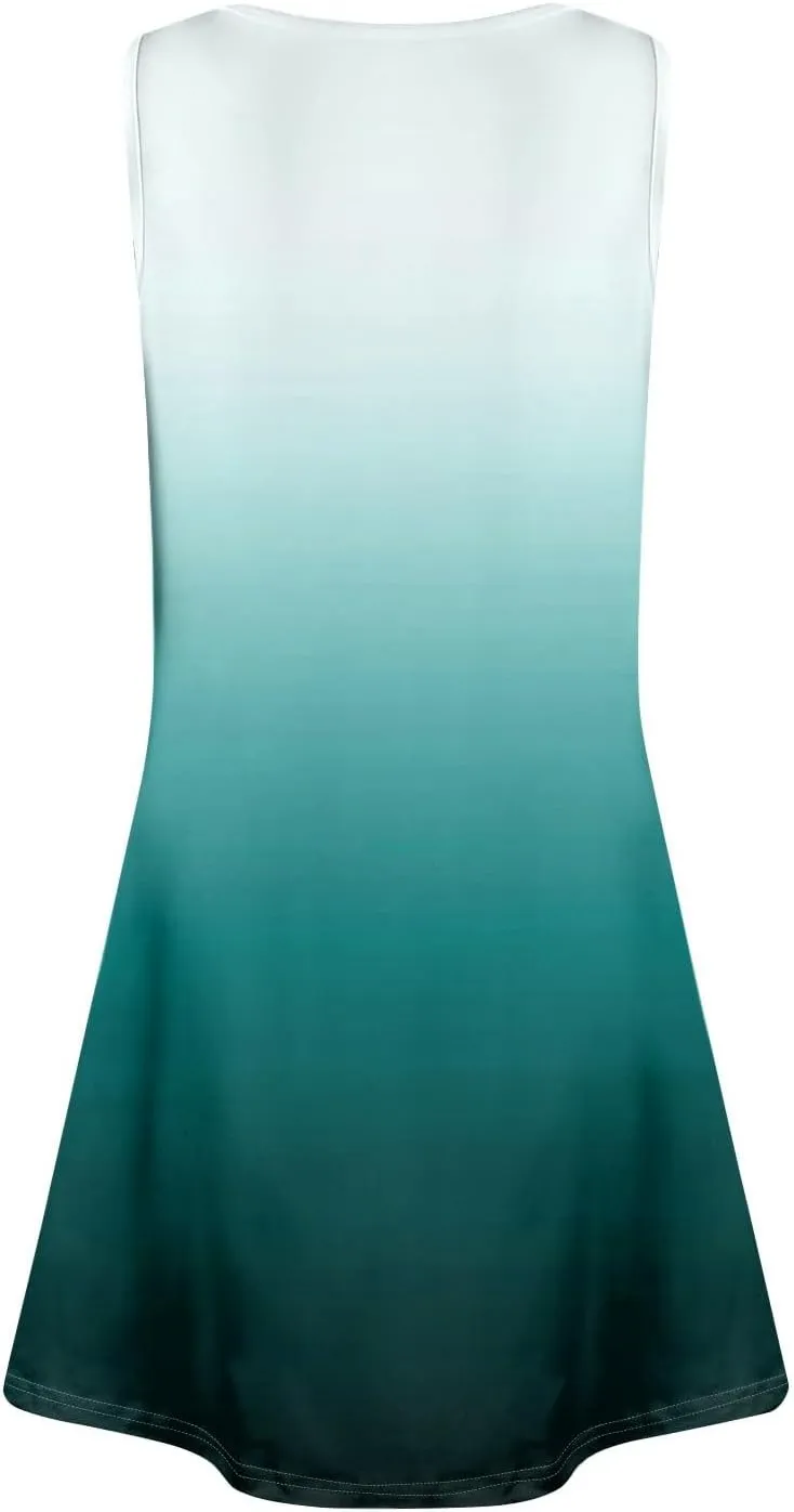 Women's Sleeveless Gradient Sundress with Pockets, Casual Summer Beach Dress, Button-Front, Lightweight and Comfortable