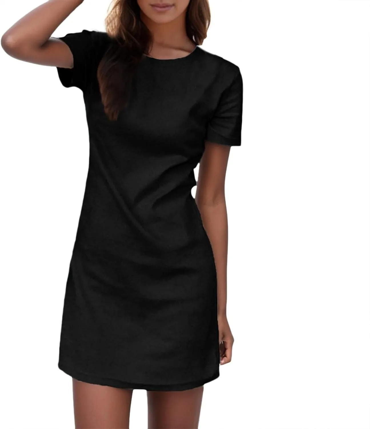 Women's Summer Casual T Shirt Dresses Short Sleeve Crewneck Slim Solid Color Mini Shift Dress Beach Vacation Outfits