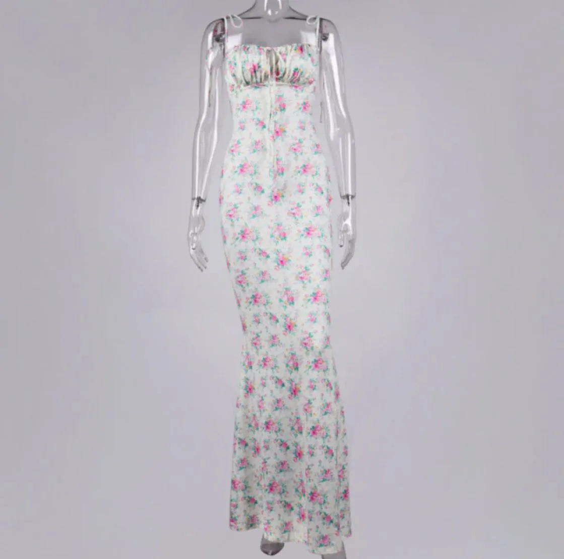Womens Summer Floral Print Elegant Sleeveless Maxi Sundress