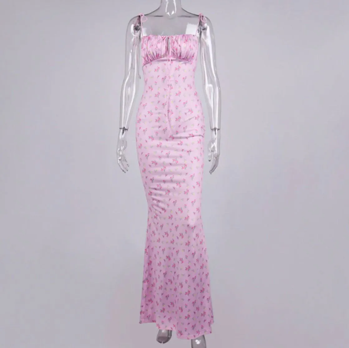 Womens Summer Floral Print Elegant Sleeveless Maxi Sundress