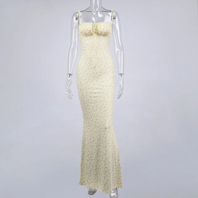 Womens Summer Floral Print Elegant Sleeveless Maxi Sundress