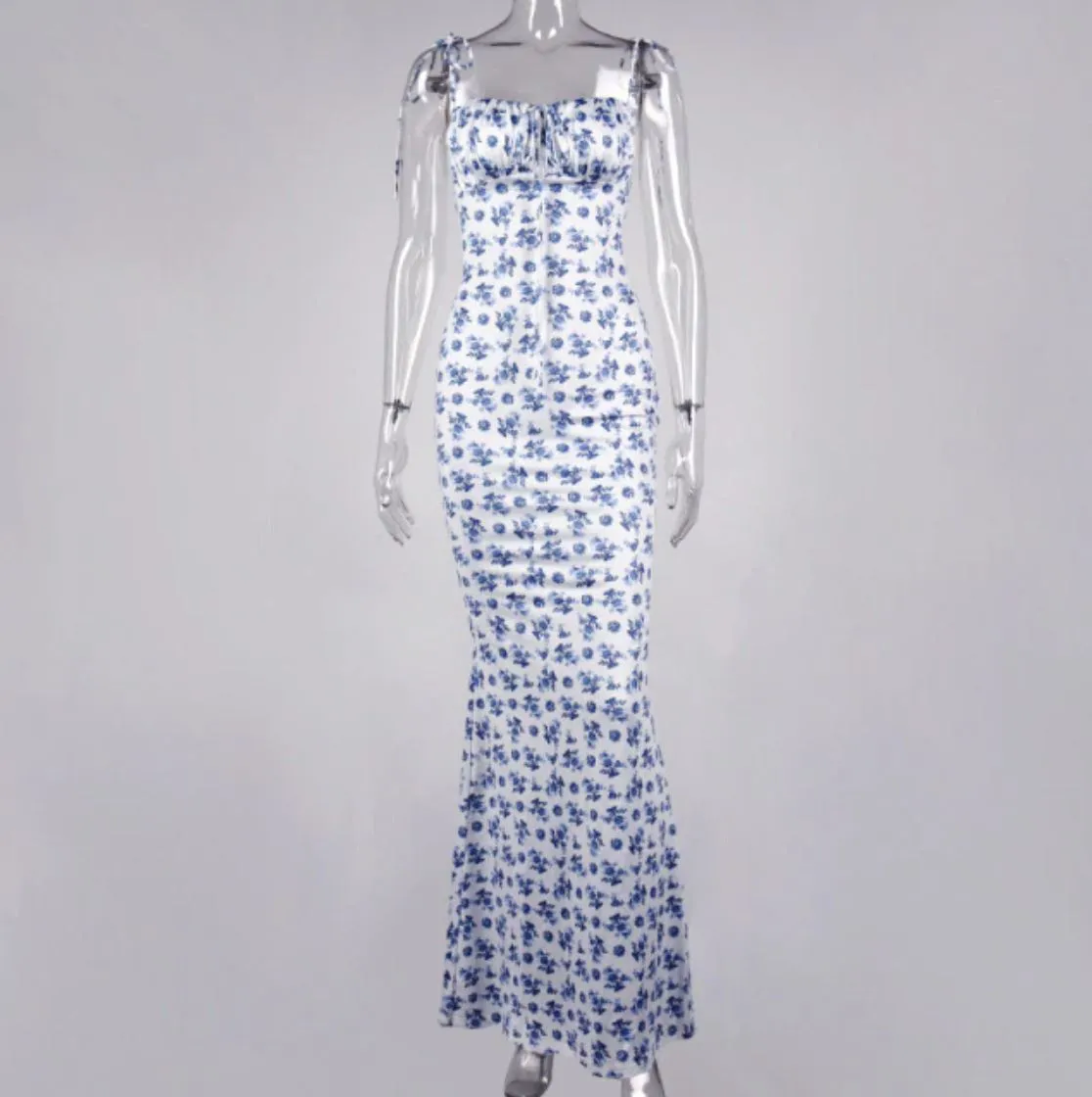 Womens Summer Floral Print Elegant Sleeveless Maxi Sundress