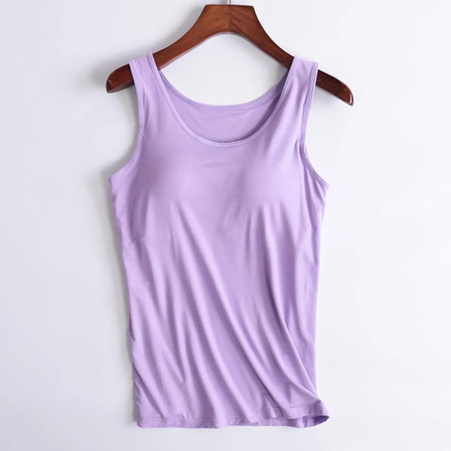 Womens Tank Tops with Built in Bra Crew Neck Sleeveless Basic Shirts Casual Workout Yoga Top Summer Soft Undershirt