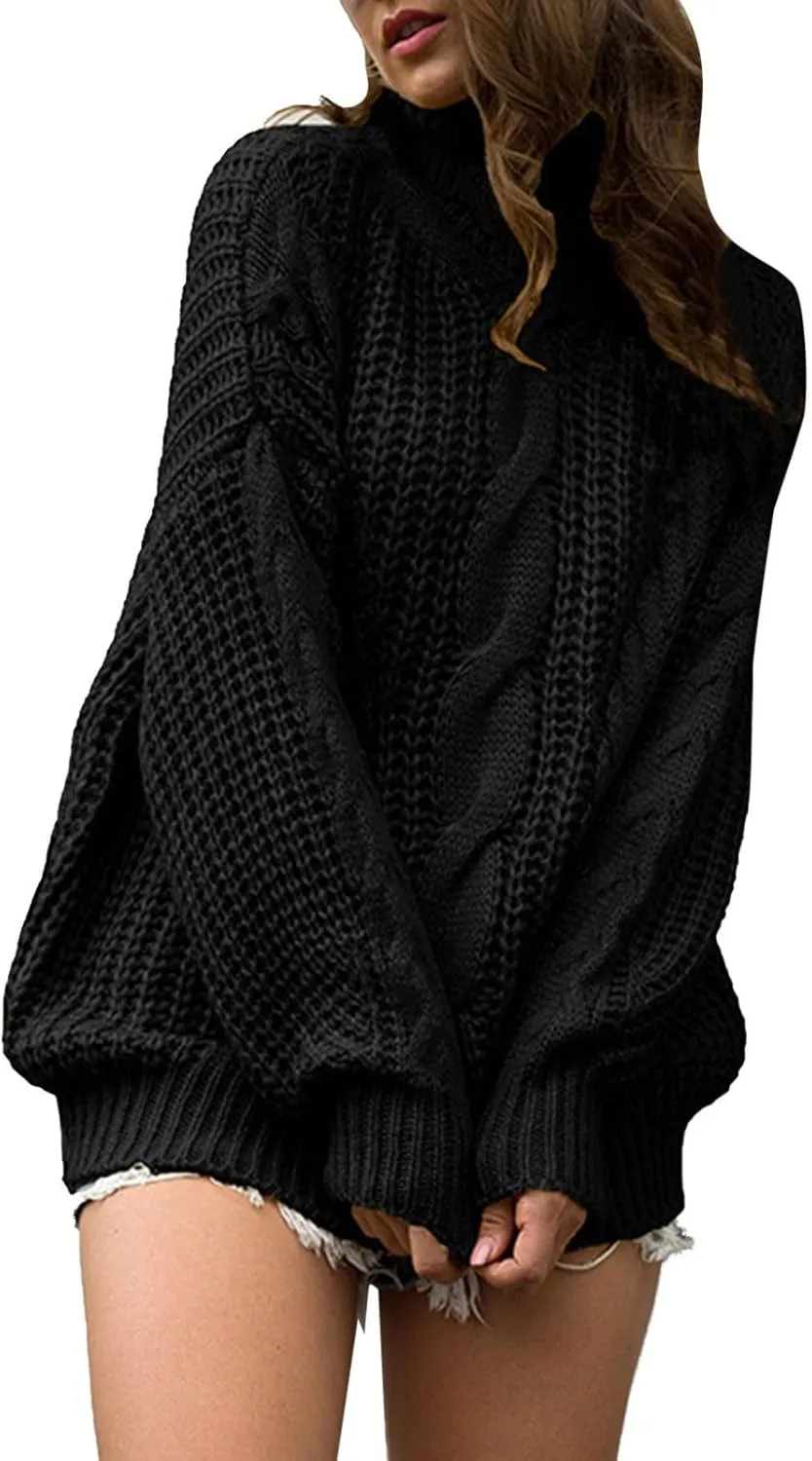 Womens Turtleneck Oversized Sweaters Lanternn Long Sleeve Pullover Loose Chunky Knit Sweater Casual Fall Winter