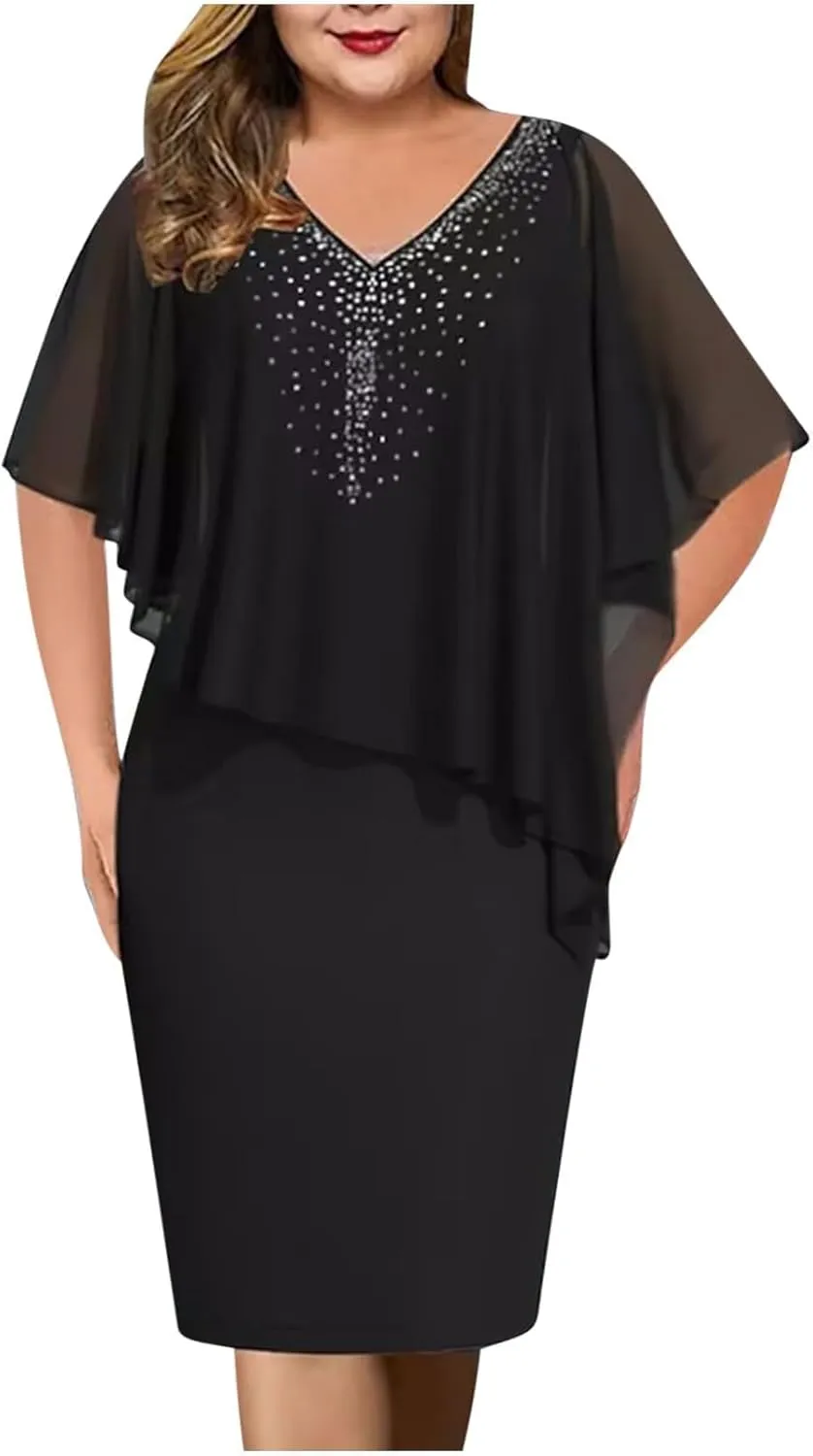Women's V-Neck Dress Casual Sparkly Elegant Evening Cocktail Clothing Comfortable Loose Lightweight Outfits 2025