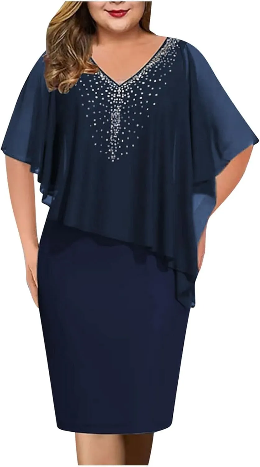 Women's V-Neck Dress Casual Sparkly Elegant Evening Cocktail Clothing Comfortable Loose Lightweight Outfits 2025