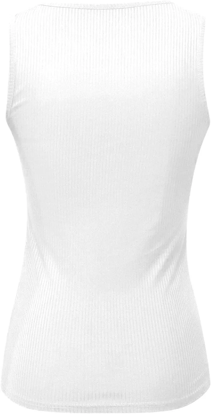 Womens V Neck Tank Tops Summer Ribbed Button Sleeveless Shirts Slim Fit Cami Knitwear Trendy Casual Soft Tee Shirt