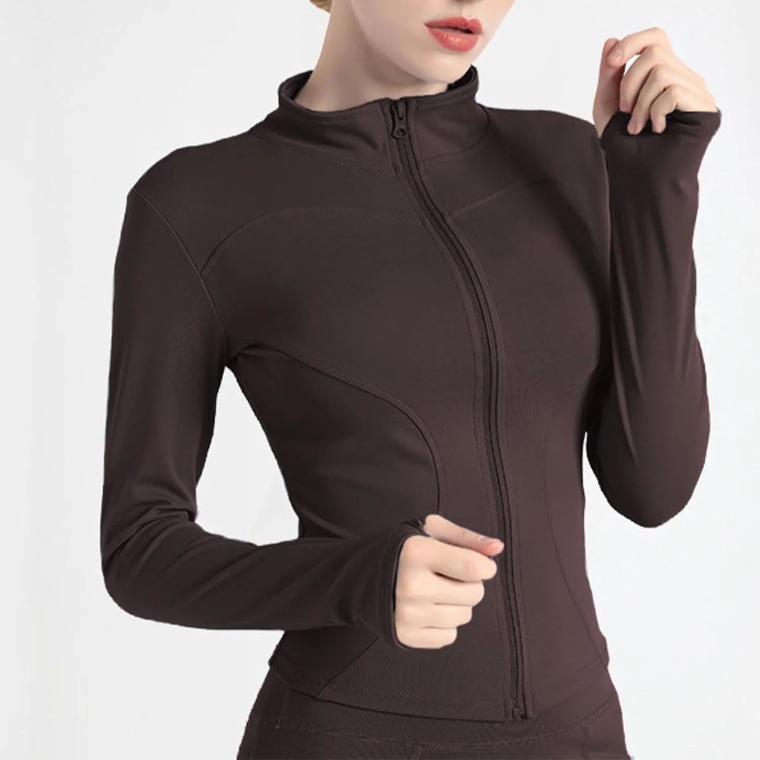 Womens Workout Shirts Long Sleeve Quick Dry Yoga Tops Running Breathable Athletic Slim Fit Solid Color Zip Outfits