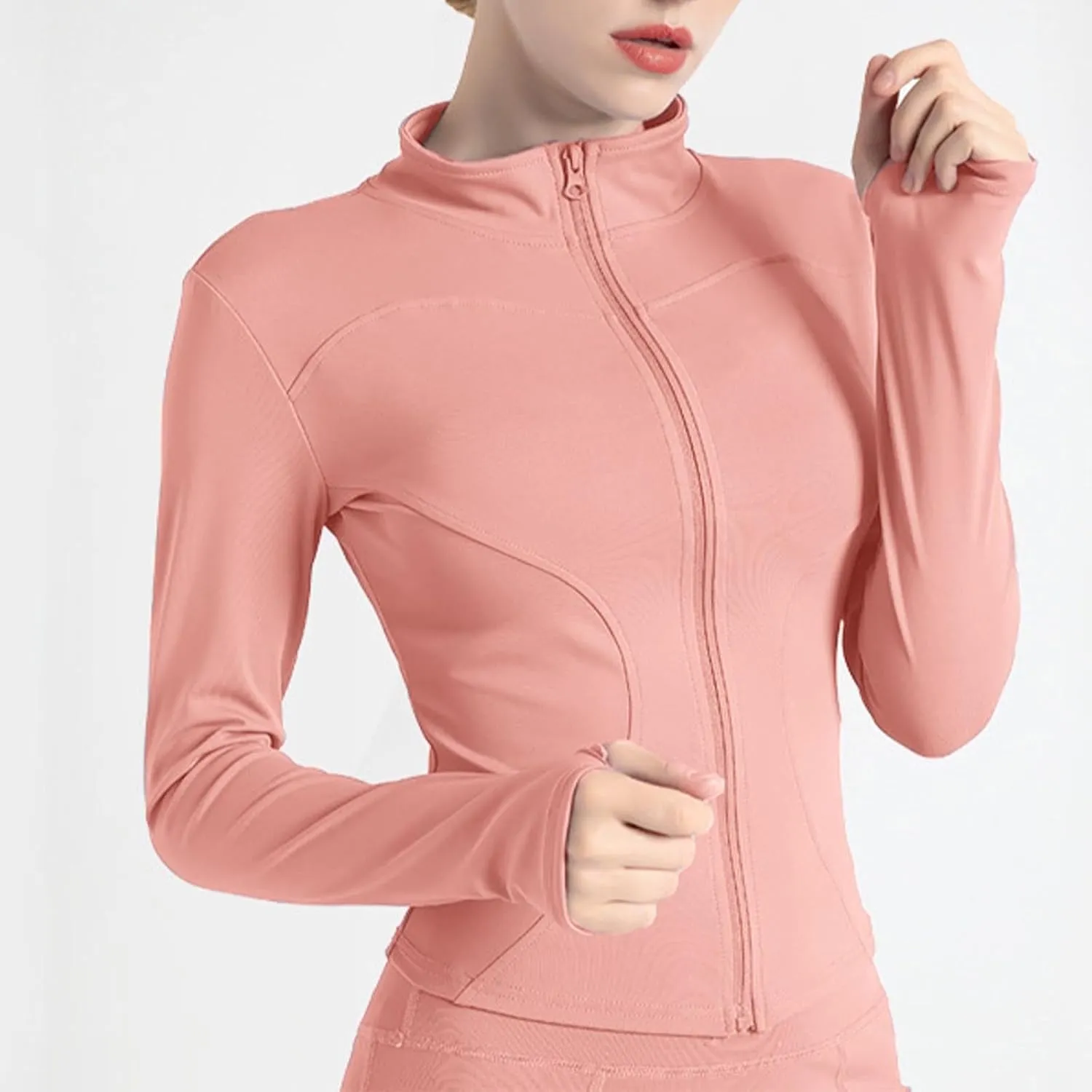 Womens Workout Shirts Long Sleeve Quick Dry Yoga Tops Running Breathable Athletic Slim Fit Solid Color Zip Outfits
