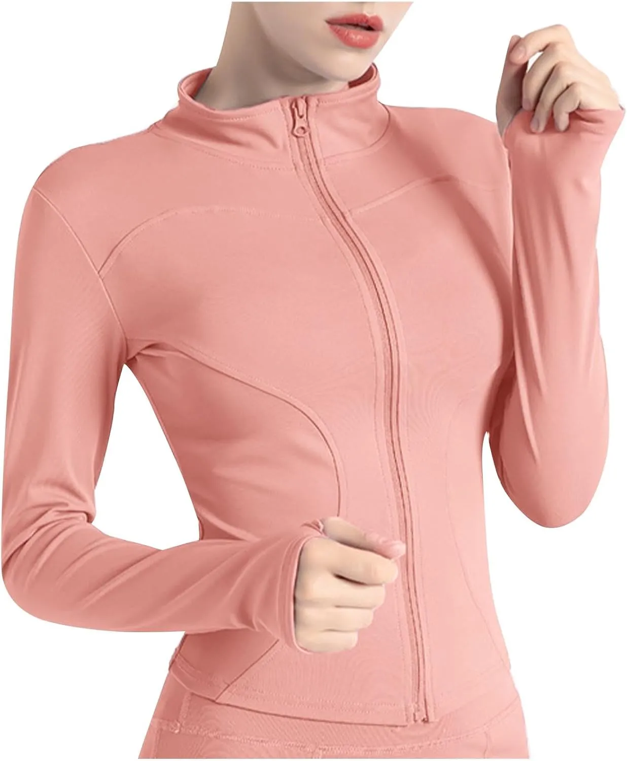 Womens Workout Shirts Long Sleeve Quick Dry Yoga Tops Running Breathable Athletic Slim Fit Solid Color Zip Outfits