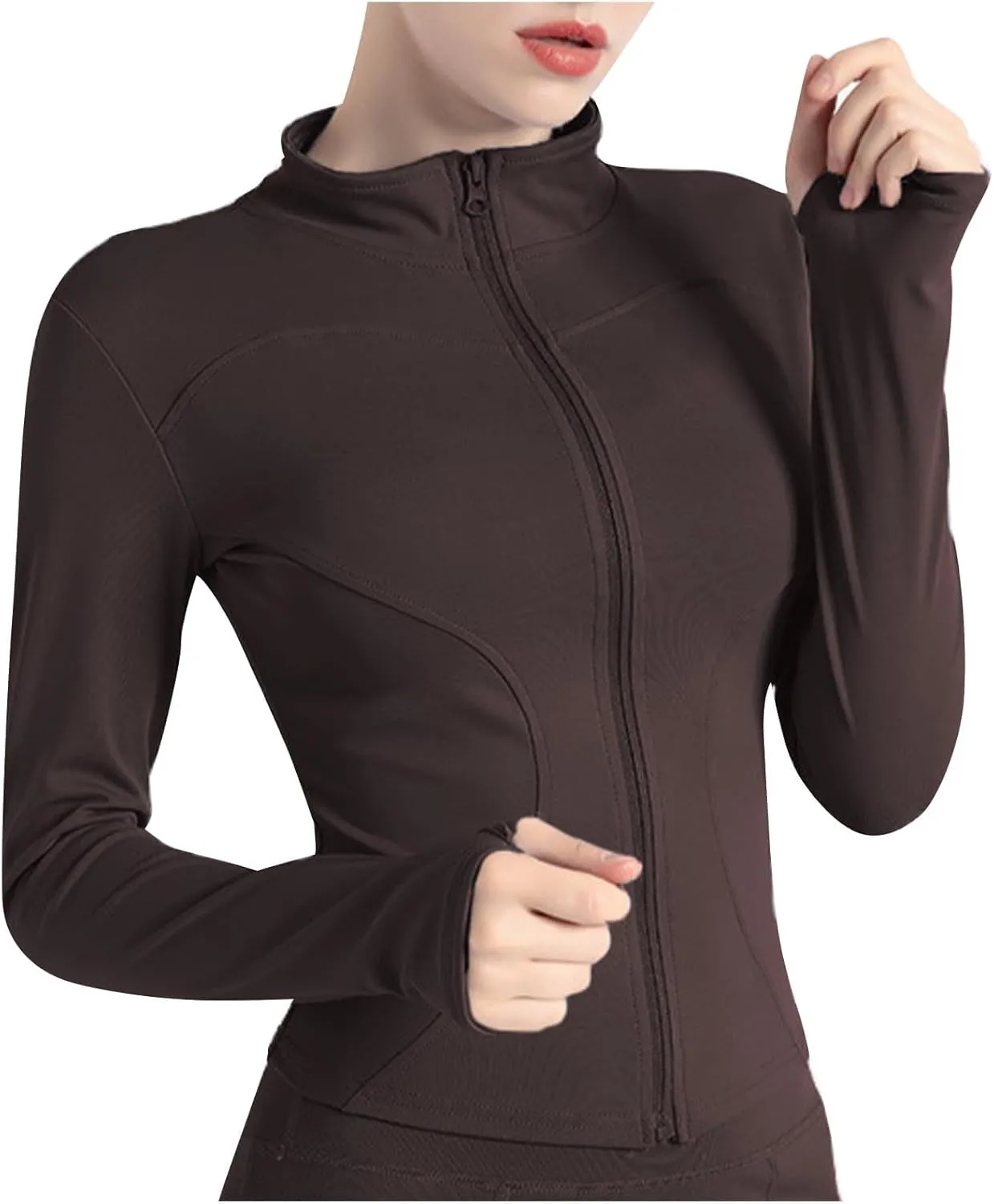 Womens Workout Shirts Long Sleeve Quick Dry Yoga Tops Running Breathable Athletic Slim Fit Solid Color Zip Outfits