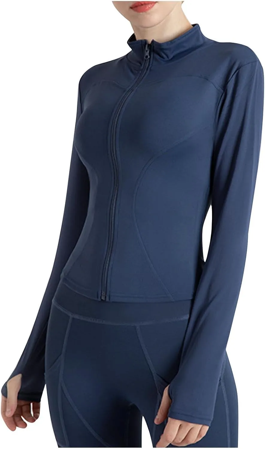 Womens Workout Shirts Long Sleeve Quick Dry Yoga Tops Running Breathable Athletic Slim Fit Solid Color Zip Outfits
