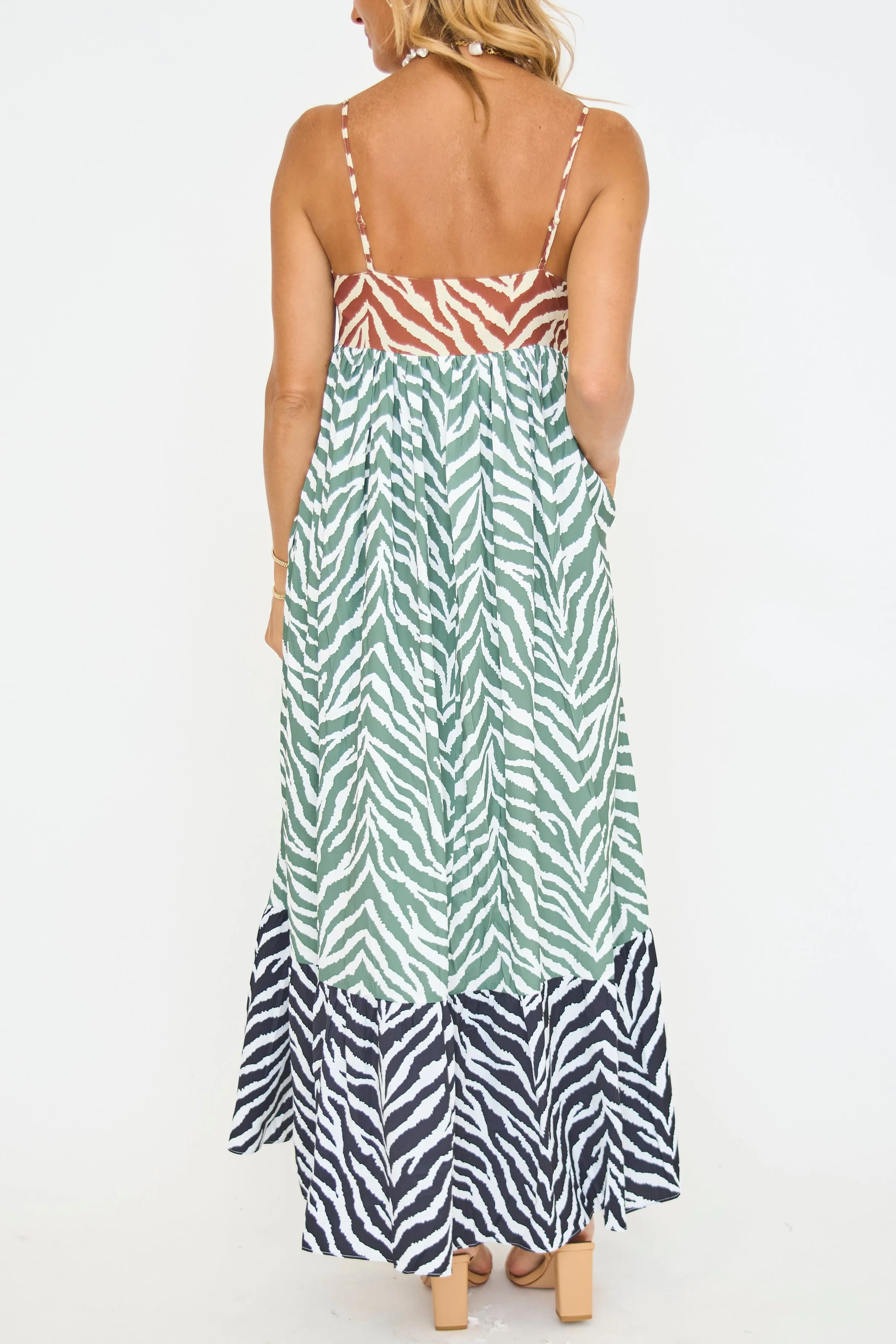Zebra Print Colorblocked Maxi Dress